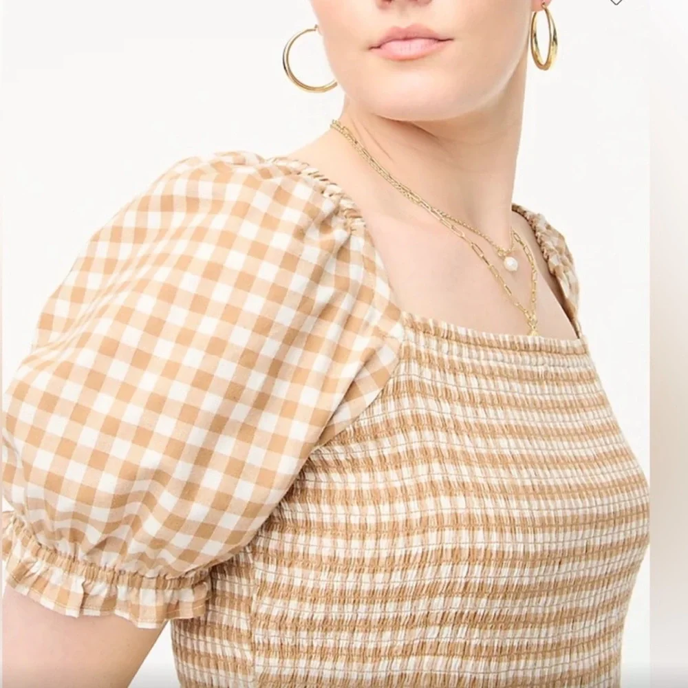 J. Crew Tan Gingham Blouse NWOT Sz 2X